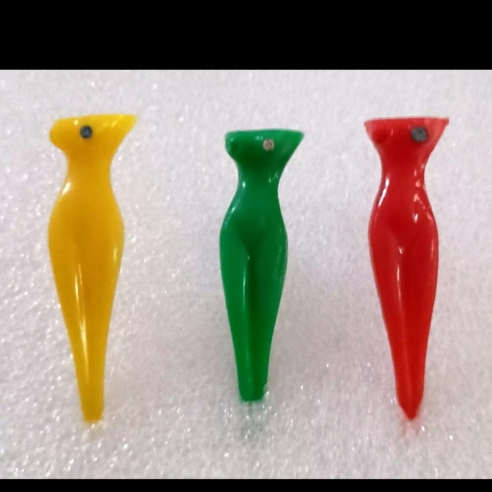 Vtg 1960s Art Nouveau Sultry Figural Plastic Golf Ball Tees Set 3 NOS